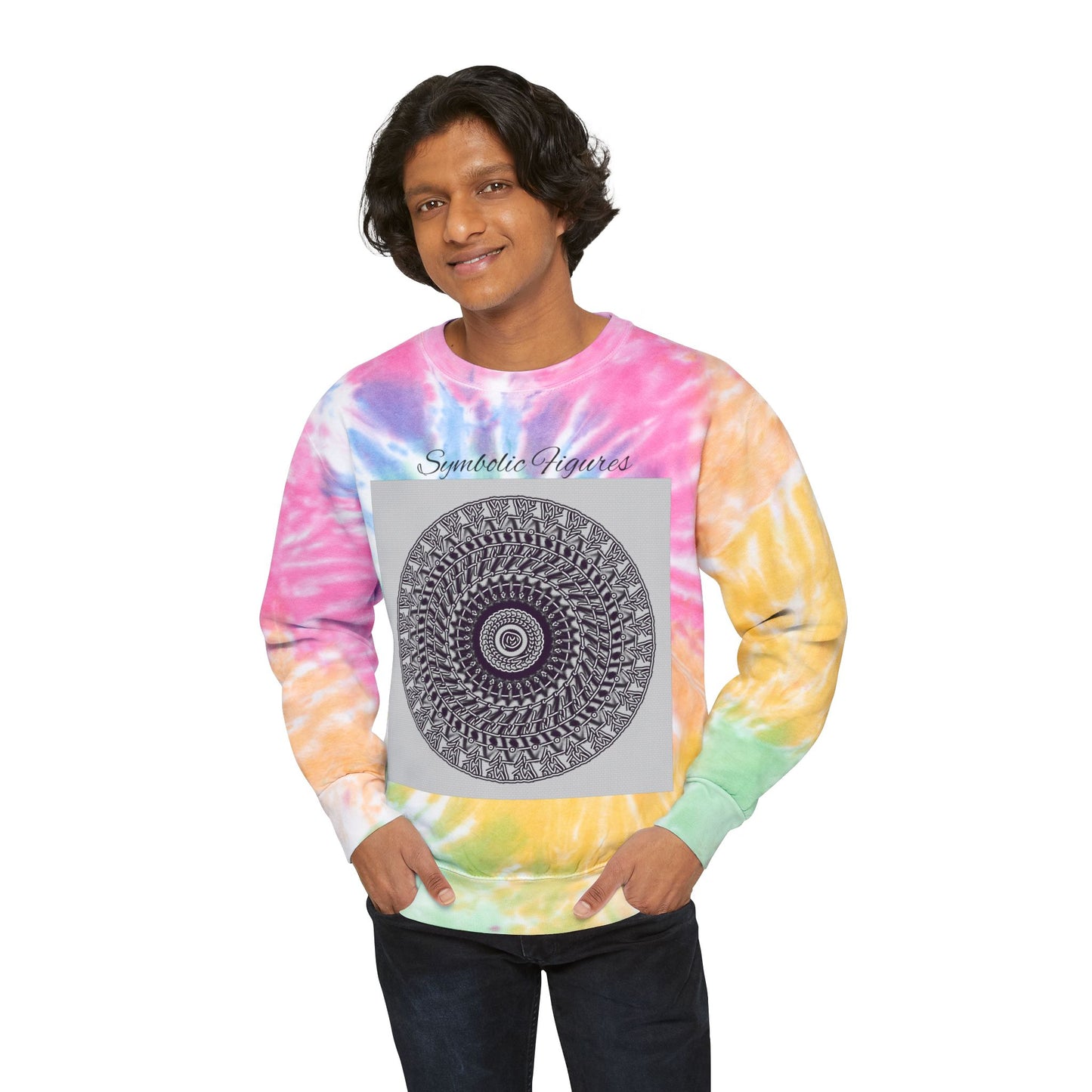 Trendy Tie-Dye Sweatshirt with Geometric Design, Cozy Unisex Outerwear, Perfect for Casual Wear, Gift for Friends, Stylish Layering