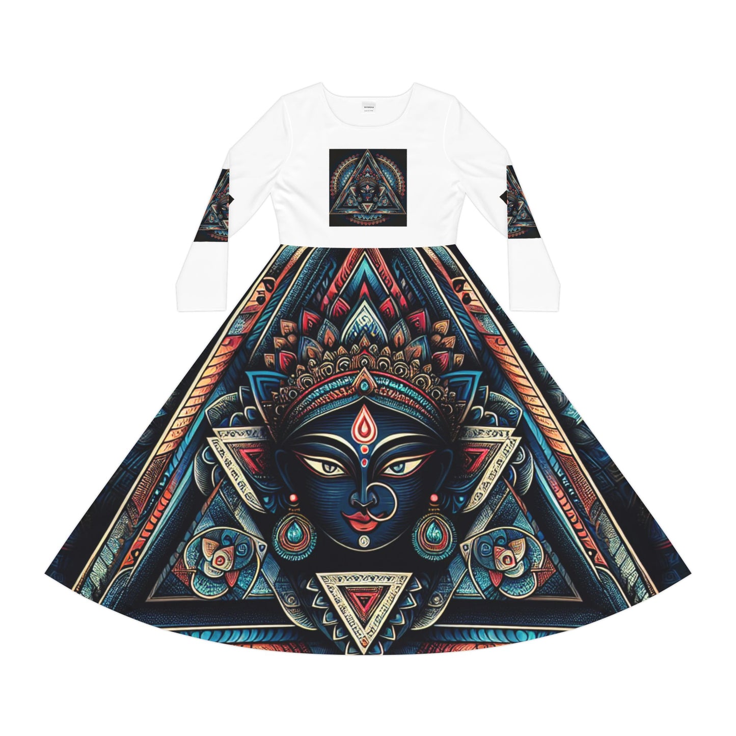 Bohemian Long Sleeve Dance Dress | Vibrant Goddess Dress, Festival Outfit, Art-Inspired Fashion, Perfect for Parties, Occasions