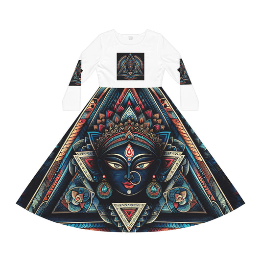 Bohemian Long Sleeve Dance Dress | Vibrant Goddess Dress, Festival Outfit, Art-Inspired Fashion, Perfect for Parties, Occasions