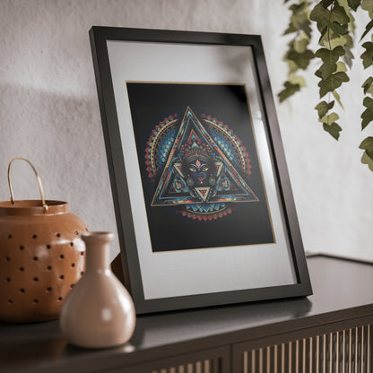 Framed Geometric Mandala Poster — Black Triangle Art Print