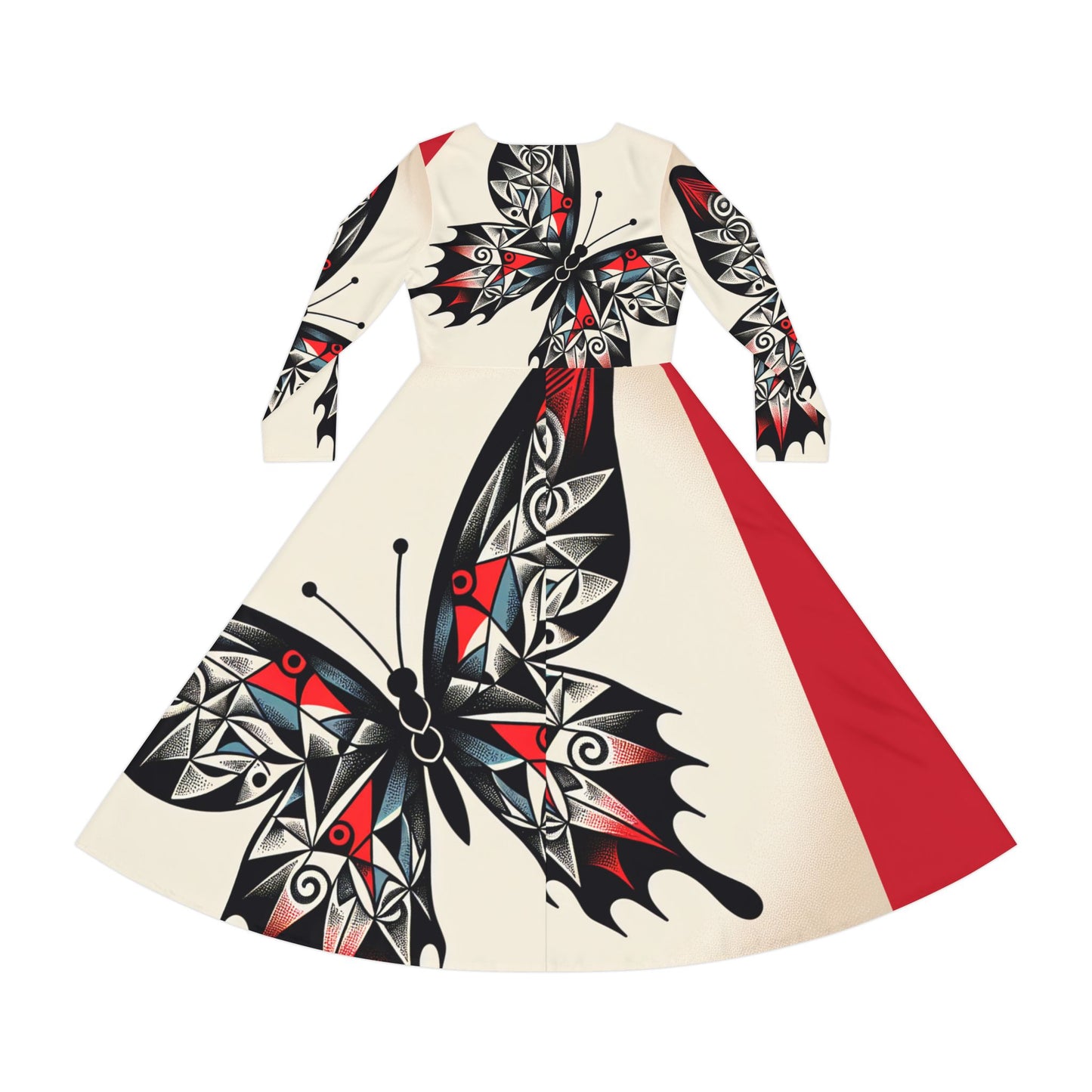 Butterfly Print Long Sleeve Dance Dress, Elegant Dancewear, Boho Style Dress, Perfect for Parties, Dance Events, and Celebrations