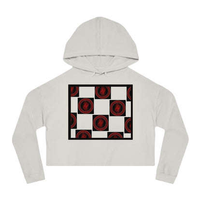 Chic Women's Cropped Hoodie with Abstract Red Design, Stylish Streetwear, Trendy Layering Piece, Perfect Gift for Her, Cozy Casual Wear