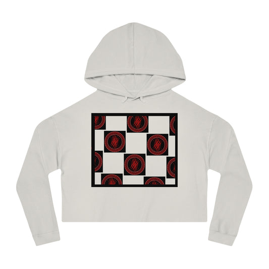 Chic Women's Cropped Hoodie with Abstract Red Design, Stylish Streetwear, Trendy Layering Piece, Perfect Gift for Her, Cozy Casual Wear