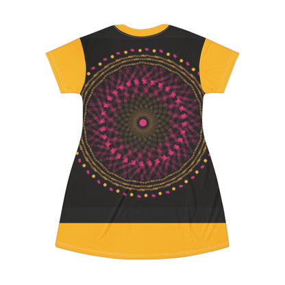 Vibrant Mandala T-Shirt Dress, Boho Chic Style, Casual Summer Dress, Festival Wear, Unique Graphic Dress, Gift for Her