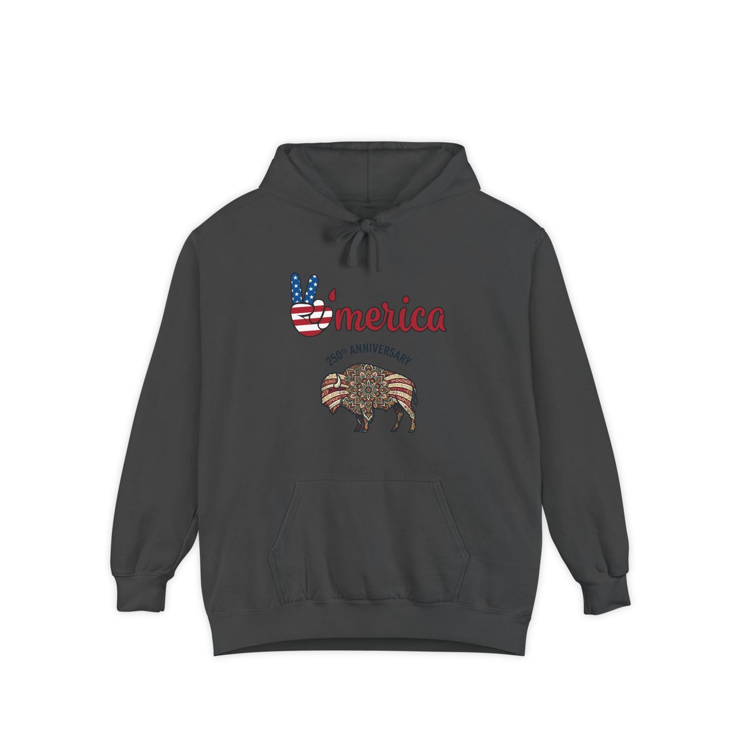 'Merica Peace Sign Hoodie — 250th Anniversary American Flag Bison