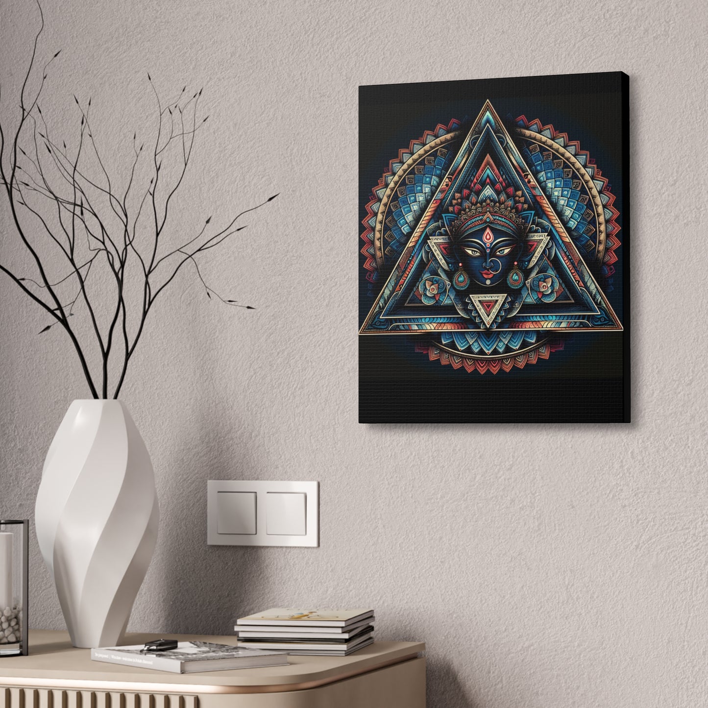 Kali Mandala Triangle Canvas Art — Stretched 1.5" Spiritual Wall Decor