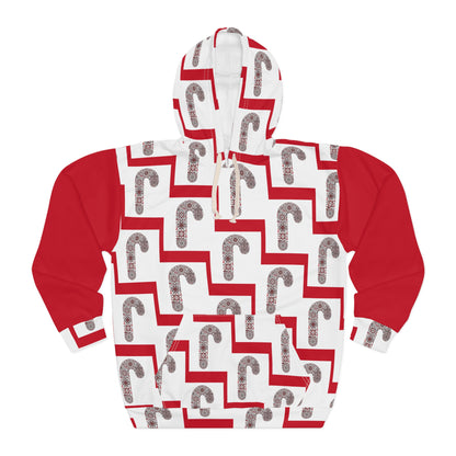 Candy Cane Pattern Unisex Pullover Hoodie, Christmas Gift, Holiday Apparel, Cozy Sweater, Festive Wear, Seasonal Style