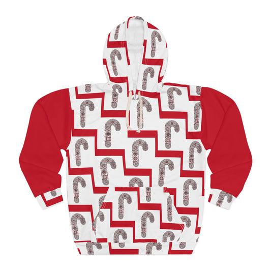 Candy Cane Pattern Unisex Pullover Hoodie, Christmas Gift, Holiday Apparel, Cozy Sweater, Festive Wear, Seasonal Style