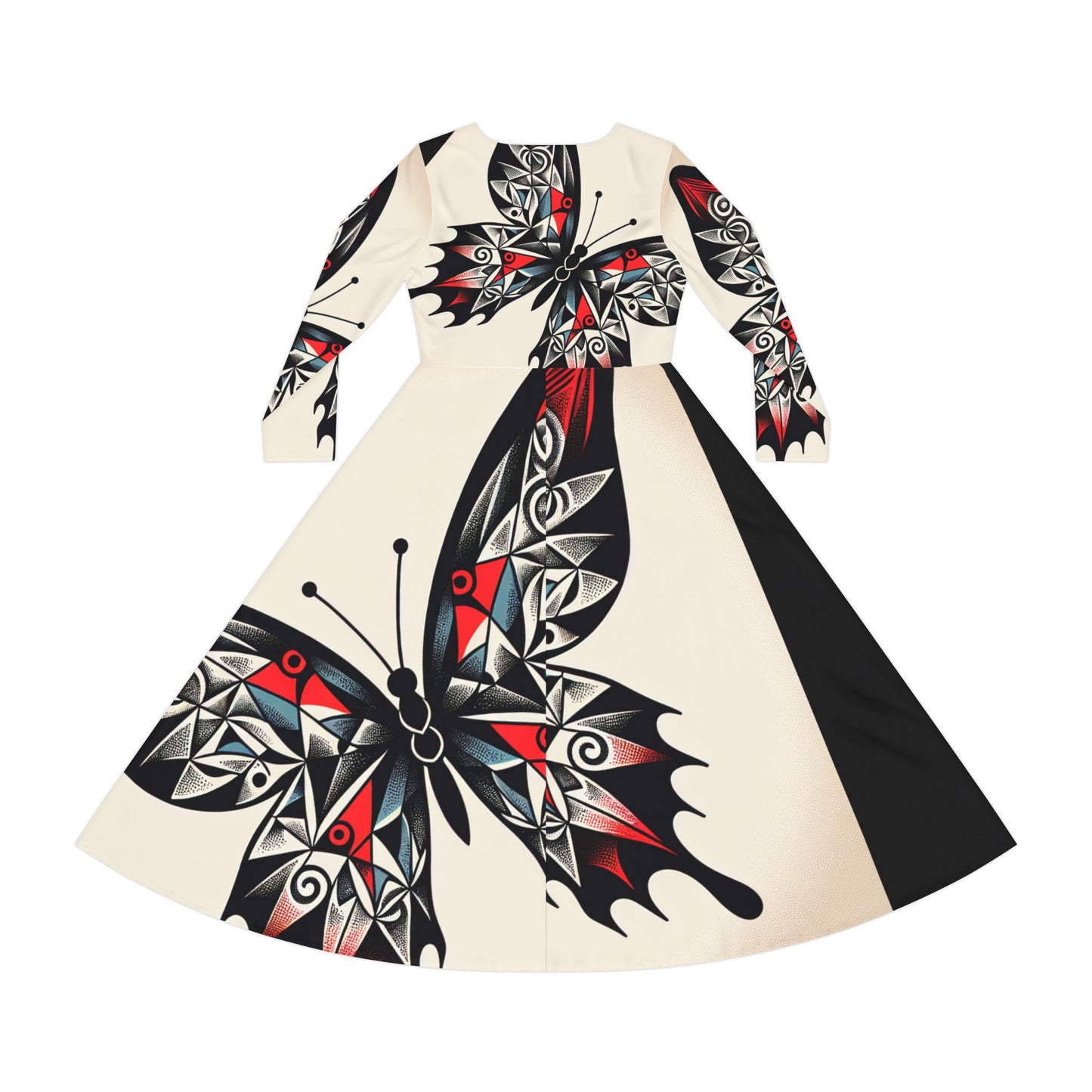 Butterfly Print Long Sleeve Dance Dress, Elegant Dancewear, Boho Style Dress, Perfect for Parties, Dance Events, and Celebrations