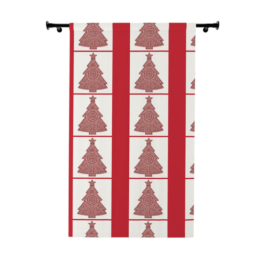 Holiday Curtain Panel — Red Mandala Christmas Tree Window Curtain