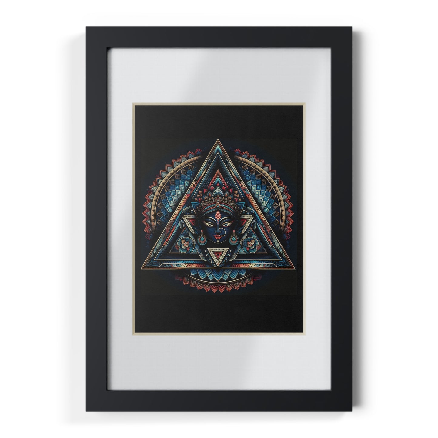 Framed Geometric Mandala Poster — Black Triangle Art Print