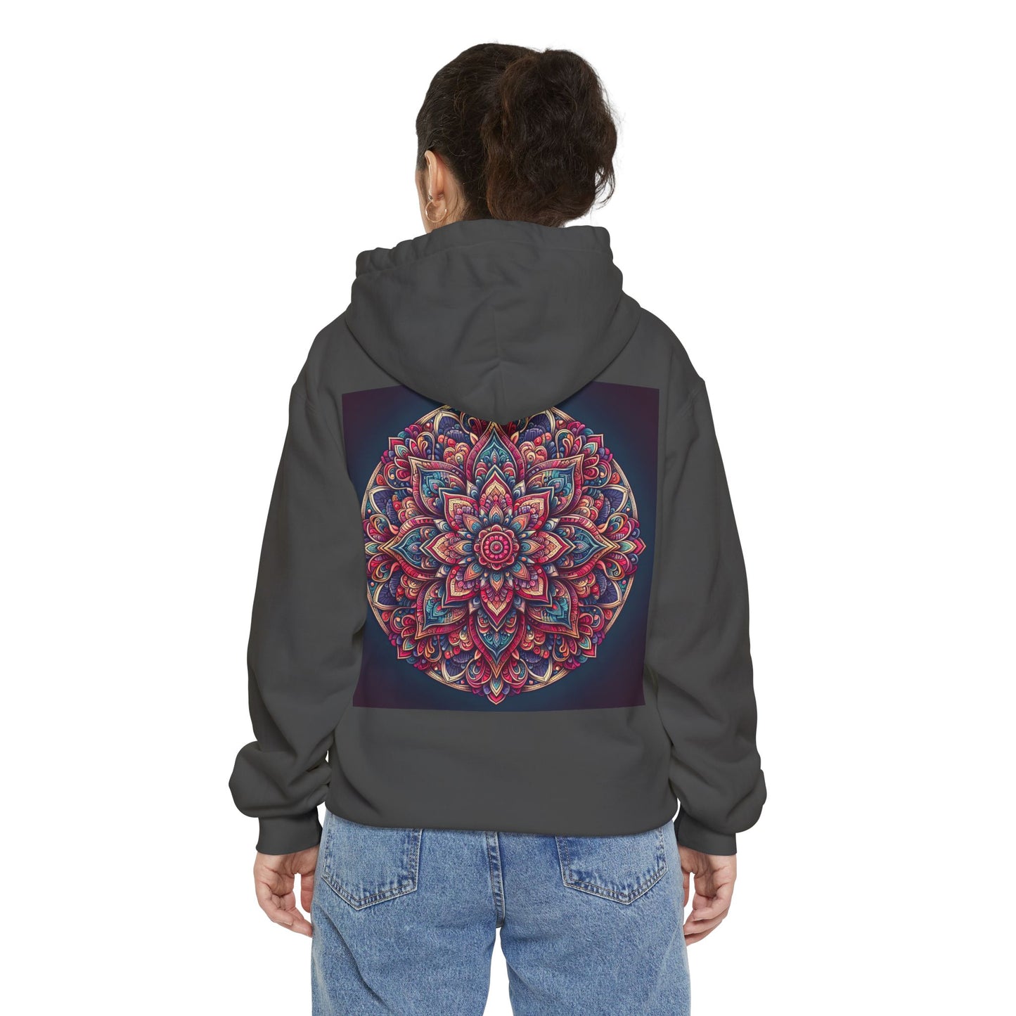 Garment-Dyed Mandala Hoodie - Cozy Floral Art Sweatshirt