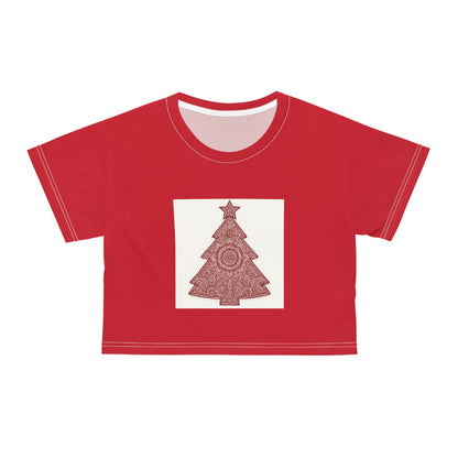 Christmas Tree Crop Tee — Red Holiday Graphic Top