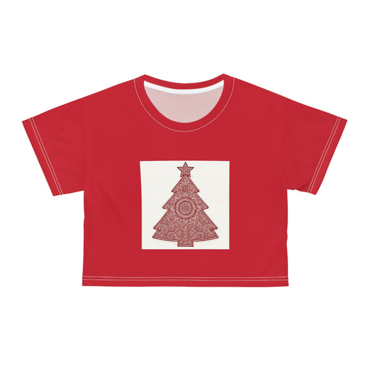 Christmas Tree Crop Tee — Red Holiday Graphic Top