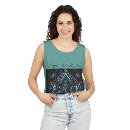 Symbolic Figures Unisex Garment-Dyed Tank Top, Boho Style Tee, Festival Wear, Yoga Shirt, Spiritual Gift