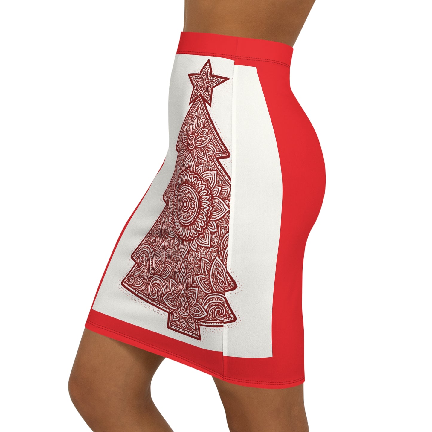 Christmas Tree Mandala Pencil Skirt – Women's Holiday Midi