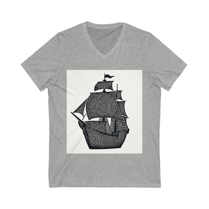 Nautical mandala Adventure V-Neck Tee, Ship Graphic Shirt, Summer Style T-Shirt, Maritime Gift, Beachwear, Unisex Casual Tee