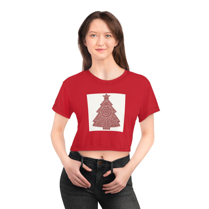 Christmas Tree Crop Tee — Red Holiday Graphic Top