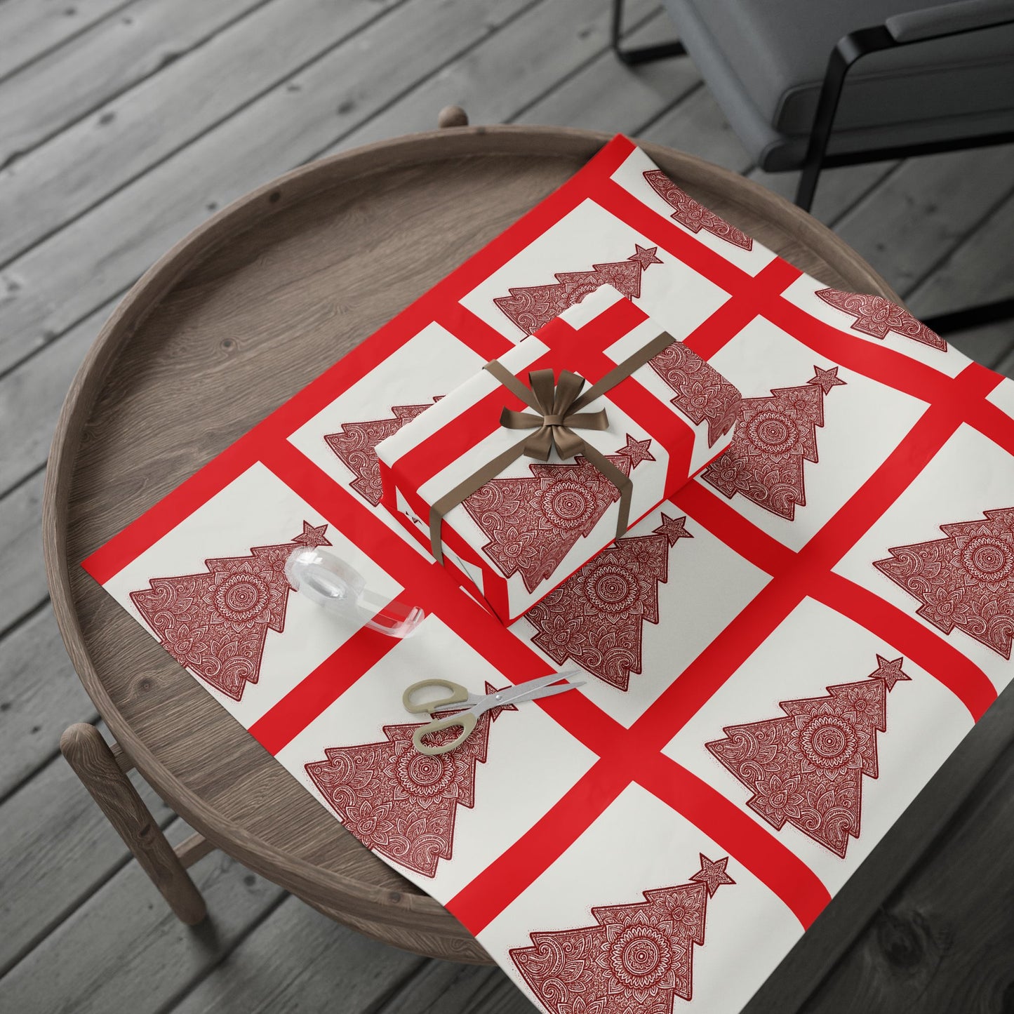 Christmas Tree Wrapping Paper - Red Square Holiday Gift Wrap