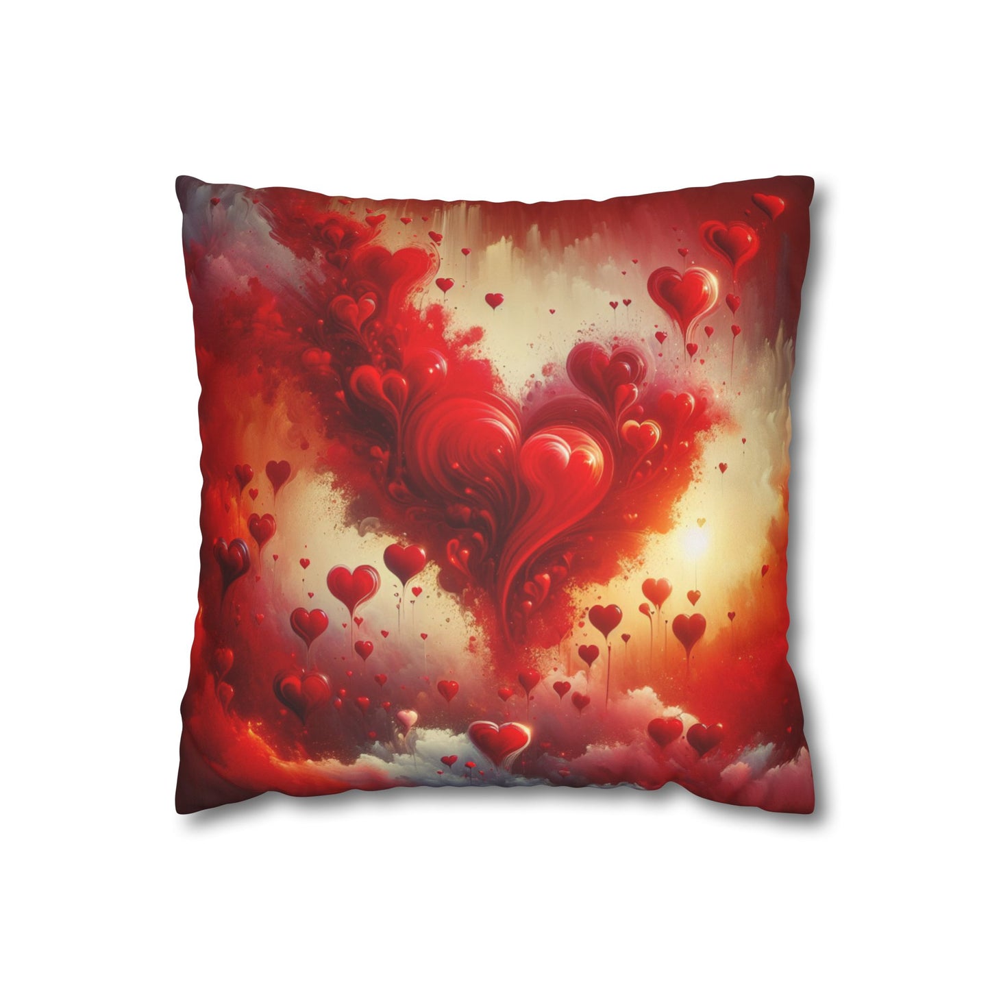Romantic Faux Suede Square Pillowcase - Heart Design for Cozy Decor