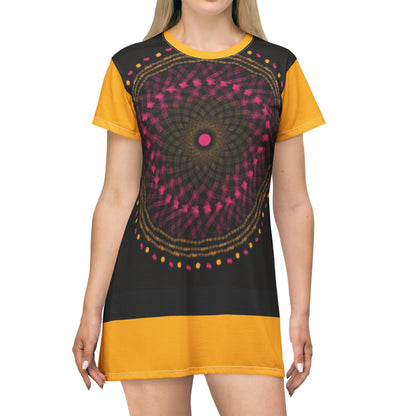 Vibrant Mandala T-Shirt Dress, Boho Chic Style, Casual Summer Dress, Festival Wear, Unique Graphic Dress, Gift for Her
