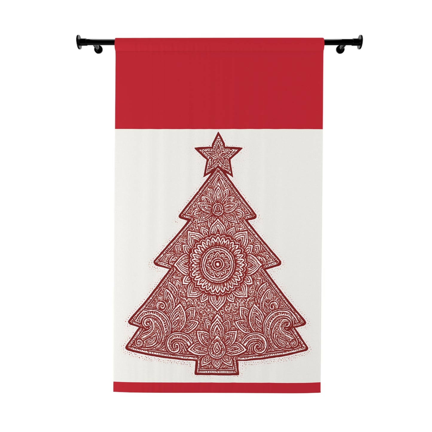 Holiday Curtain Panel — Red Mandala Christmas Tree Window Curtain