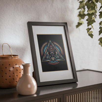 Framed Geometric Mandala Poster — Black Triangle Art Print