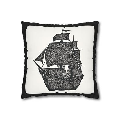 Nautical Mandala Pillowcase, Decorative Throw, Boat Decor, Bohemian Home Accent, Gift for Sailors, Ocean Lover's Home