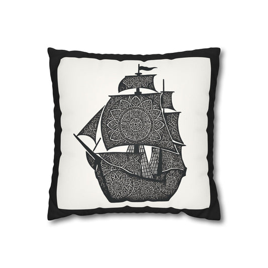 Nautical Mandala Pillowcase, Decorative Throw, Boat Decor, Bohemian Home Accent, Gift for Sailors, Ocean Lover's Home