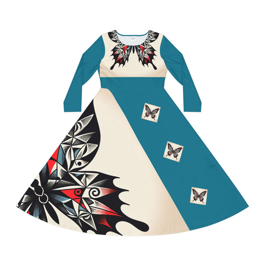 Elegant Women's Long Sleeve Dance Dress with Artistic Butterfly Design, Shabby Chic Dress, Vintage Style Outfit, Perfect for Dancers, [...]