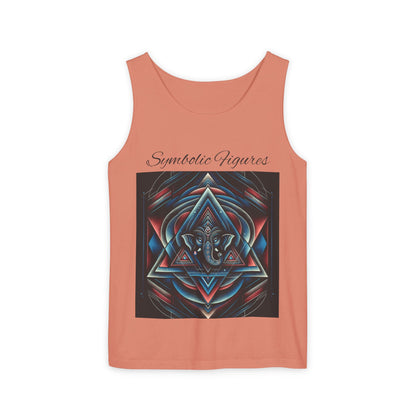 Symbolic Figures Unisex Garment-Dyed Tank Top, Boho Style Tee, Festival Wear, Yoga Shirt, Spiritual Gift