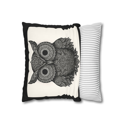 Black & White Owl Pillowcase - Boho Home Decor, Cozy Cushion Cover, Gift for Animal Lovers, Nature Accent Pillow, Living Room Decor