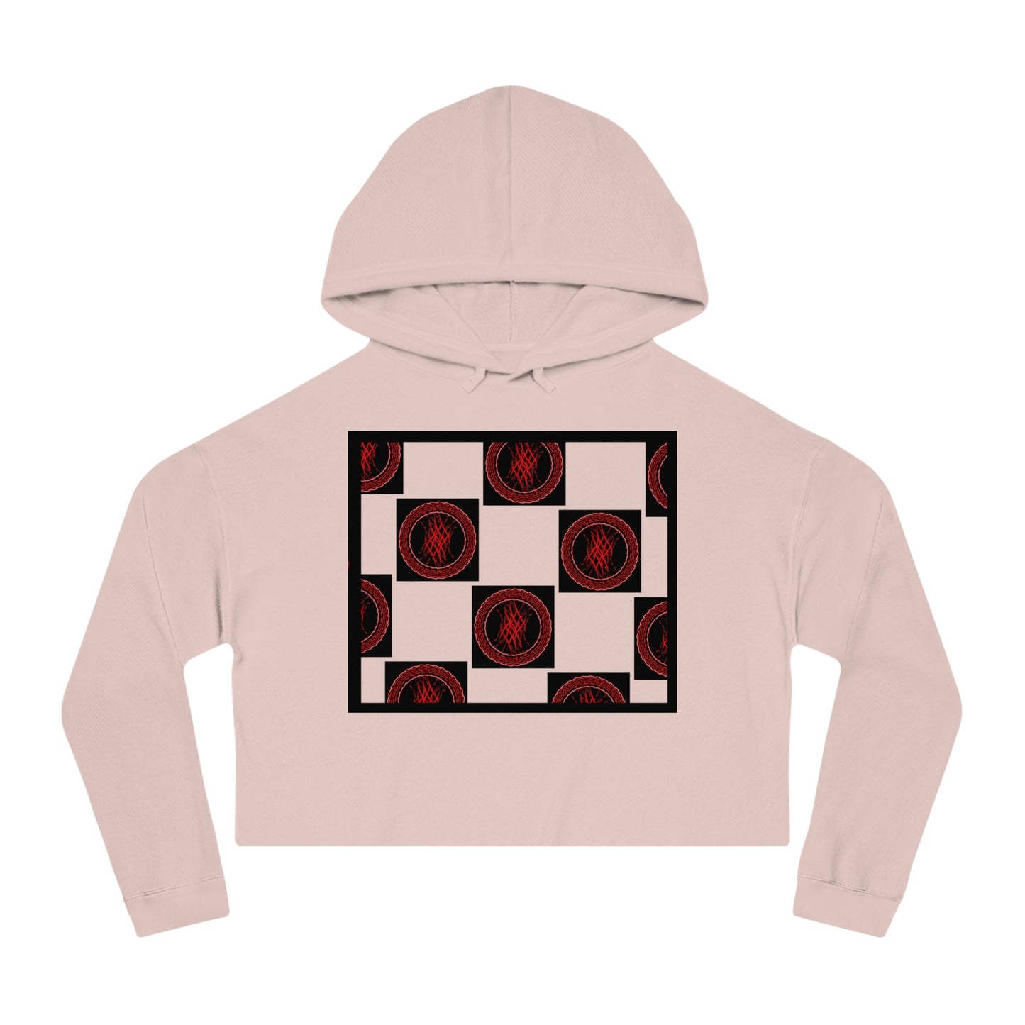 Chic Women's Cropped Hoodie with Abstract Red Design, Stylish Streetwear, Trendy Layering Piece, Perfect Gift for Her, Cozy Casual Wear