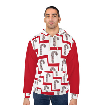 Candy Cane Pattern Unisex Pullover Hoodie, Christmas Gift, Holiday Apparel, Cozy Sweater, Festive Wear, Seasonal Style