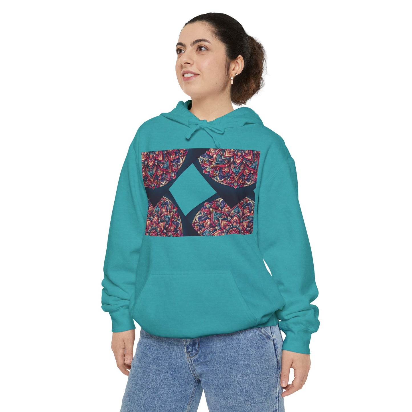 Garment-Dyed Mandala Hoodie - Cozy Floral Art Sweatshirt