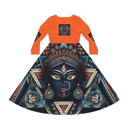 Bohemian Long Sleeve Dance Dress | Vibrant Goddess Dress, Festival Outfit, Art-Inspired Fashion, Perfect for Parties, Occasions