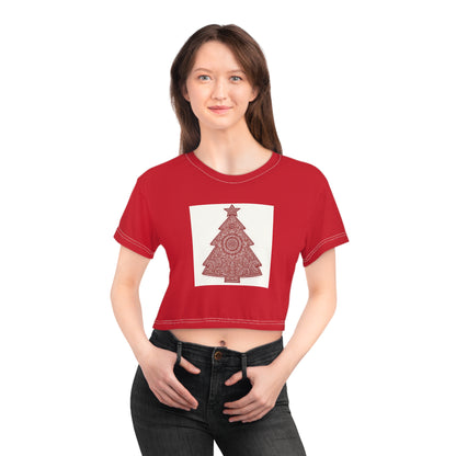 Christmas Tree Crop Tee — Red Holiday Graphic Top
