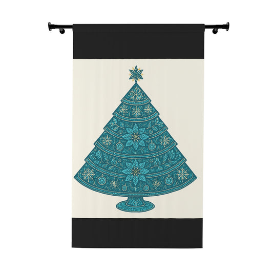 Teal Mandala Christmas Tree Window Curtain - Holiday Décor Panel