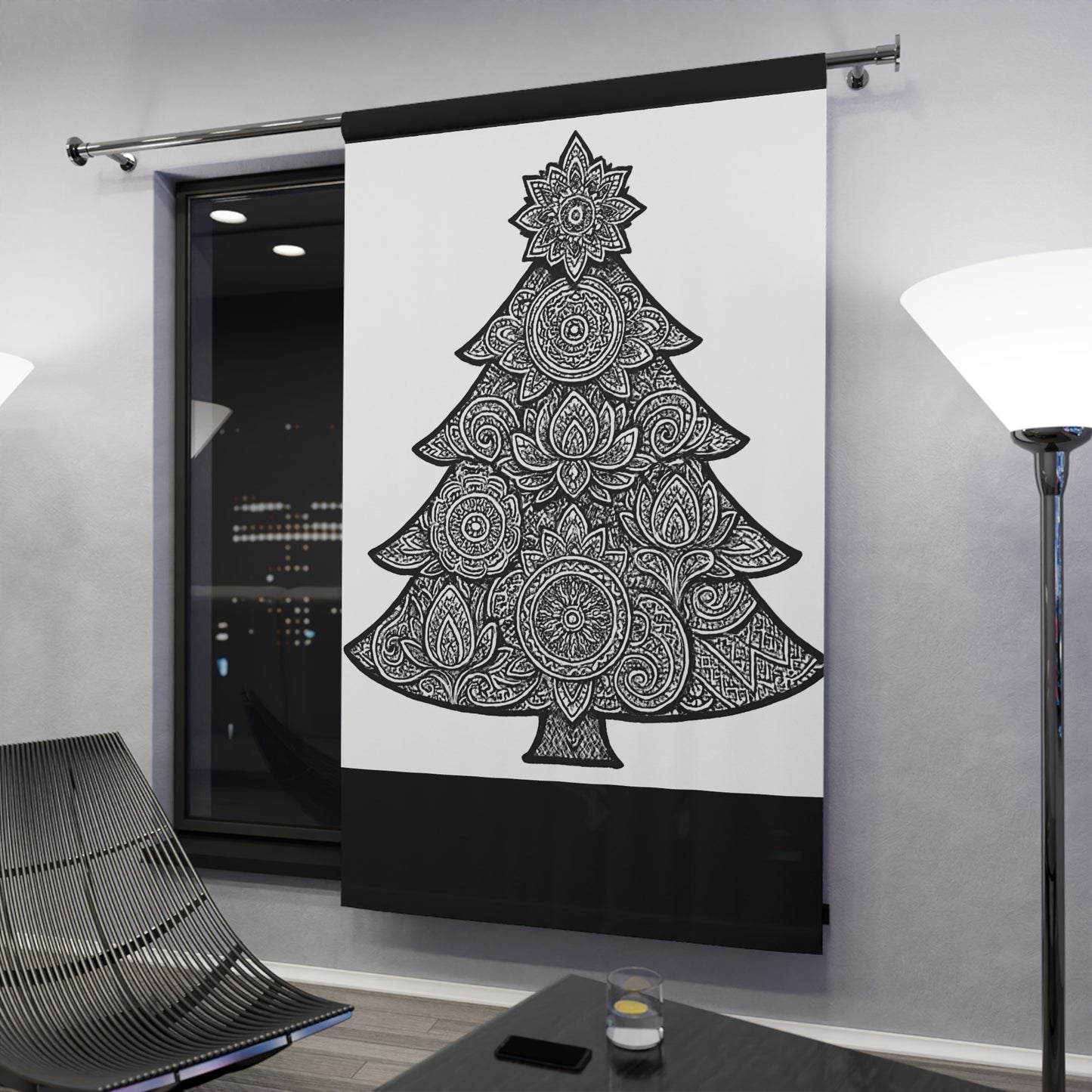 Holiday Curtain Panel — Red Mandala Christmas Tree Window Curtain