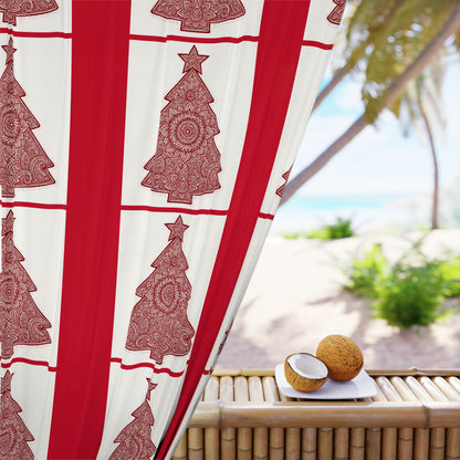 Holiday Curtain Panel — Red Mandala Christmas Tree Window Curtain