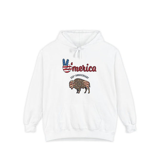 'Merica Peace Sign Hoodie — 250th Anniversary American Flag Bison