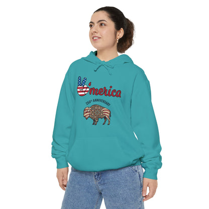 'Merica Peace Sign Hoodie — 250th Anniversary American Flag Bison