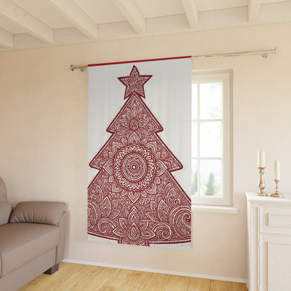 Holiday Curtain Panel — Red Mandala Christmas Tree Window Curtain