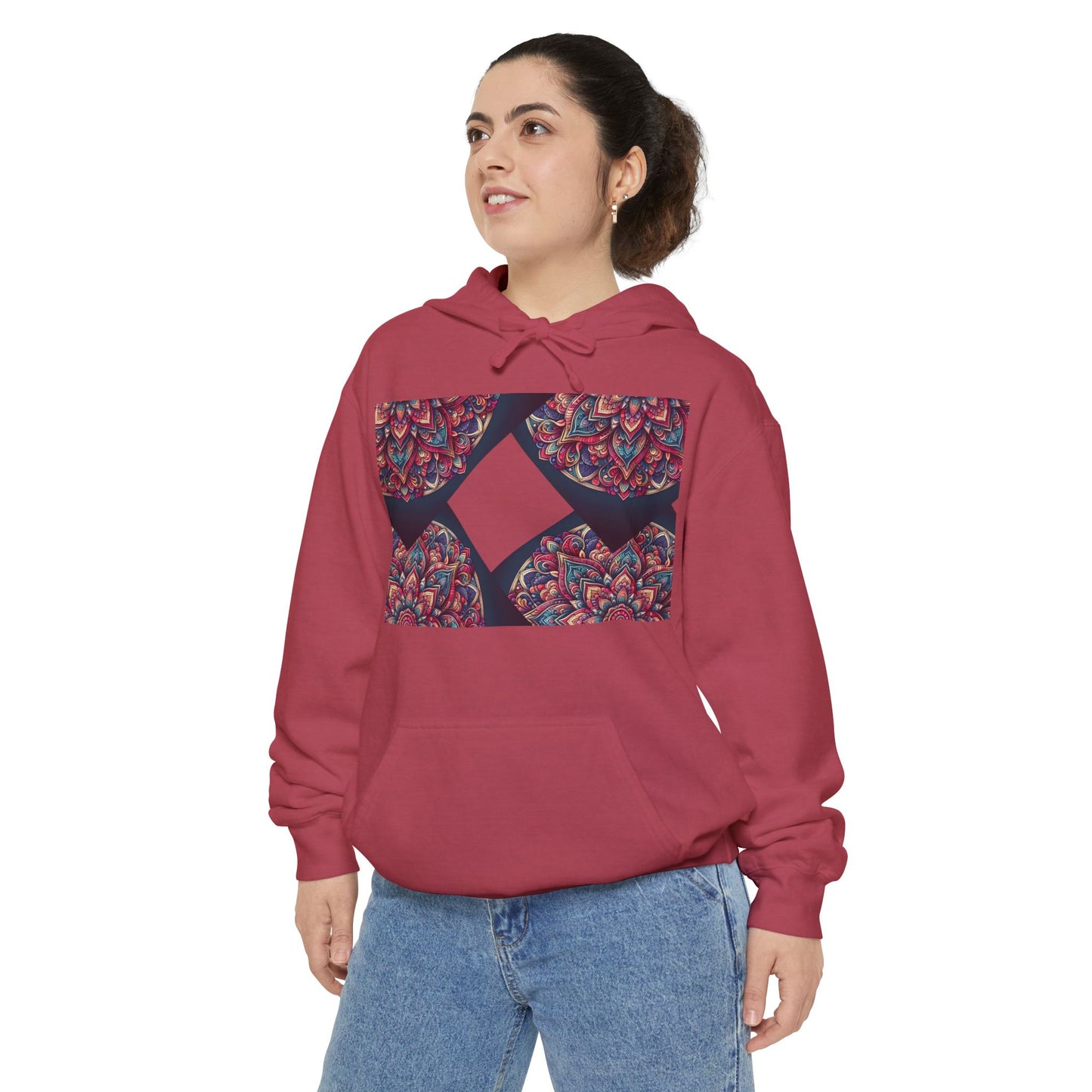 Garment-Dyed Mandala Hoodie - Cozy Floral Art Sweatshirt