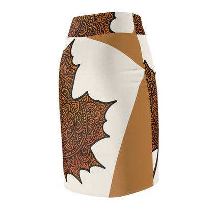 Bohemian Leaf Print Pencil Skirt, Autumn Fashion, Everyday Wear, Casual Chic, Holiday Outfit, Stylish Workwear