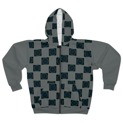 Geometric Print Unisex Zip Hoodie, Cozy Zip-Up Jacket, Stylish Layering Piece, Unique Patterned Hoodie, Perfect Gift for Men and Women