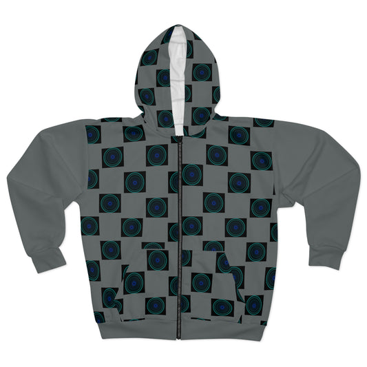 Geometric Print Unisex Zip Hoodie, Cozy Zip-Up Jacket, Stylish Layering Piece, Unique Patterned Hoodie, Perfect Gift for Men and Women