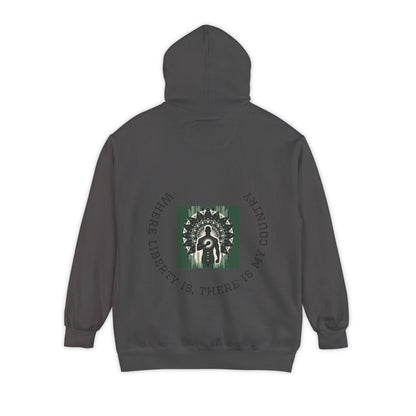 Patriotic Garment-Dyed Hoodie, Casual Sweatshirt, College Spirit Wear, Unisex Apparel, Comfortable Layering, Gift for Students