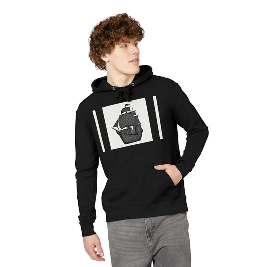 Vintage Ship Graphic Unisex French Terry Hoodie, Nautical Hooded Sweatshirt, Pirate Ship Apparel, Gift for Sailor Friends