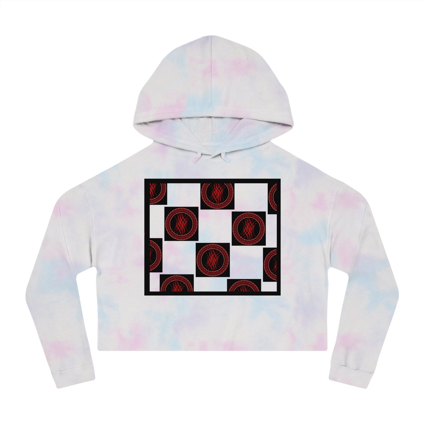 Chic Women's Cropped Hoodie with Abstract Red Design, Stylish Streetwear, Trendy Layering Piece, Perfect Gift for Her, Cozy Casual Wear